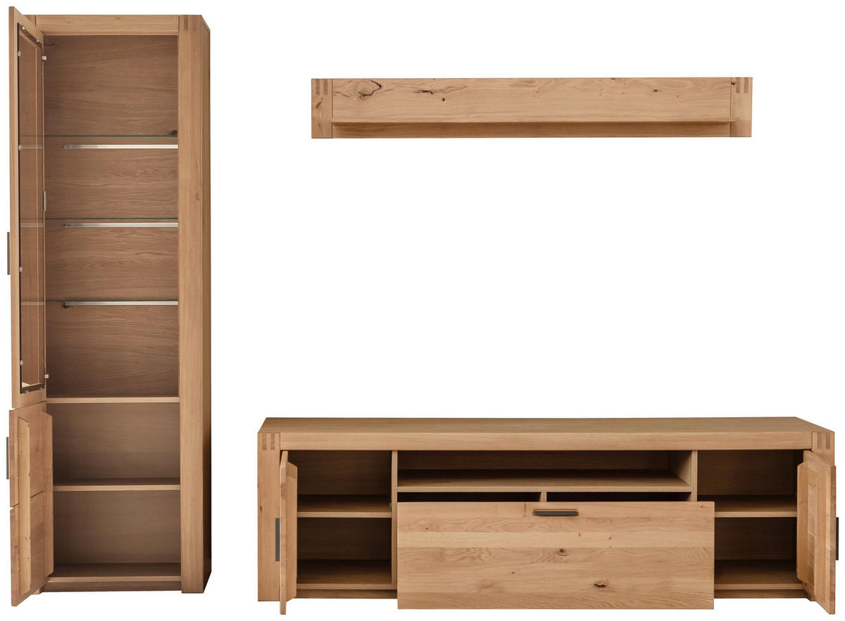 WOHNWAND 3-teilig  in Eichefarben 283/203/50 cm  - Eichefarben/Anthrazit, Design, Glas/Holz (283/203/50cm) - Livetastic