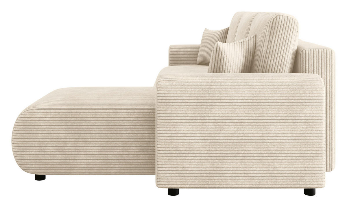 ECKSOFA Creme Cord Zierkissen, Rückenkissen, Schlaffunktion, Rücken echt, Stauraum, Liegefläche im Originalstoff  - Creme/Schwarz, KONVENTIONELL, Kunststoff/Textil (246/152cm) - Xora