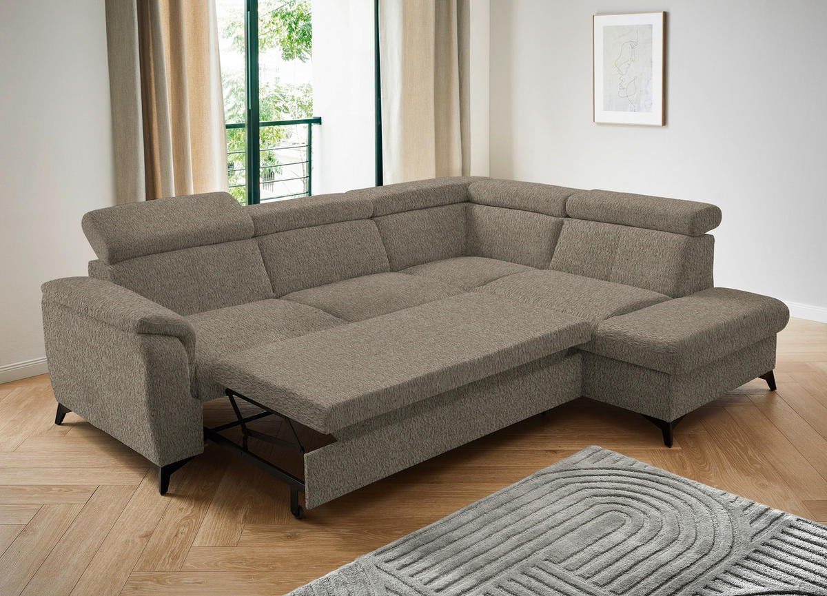 ECKSOFA in Teddystoff Braun  - Schwarz/Braun, Design, Textil/Metall (260/203cm) - Stylife