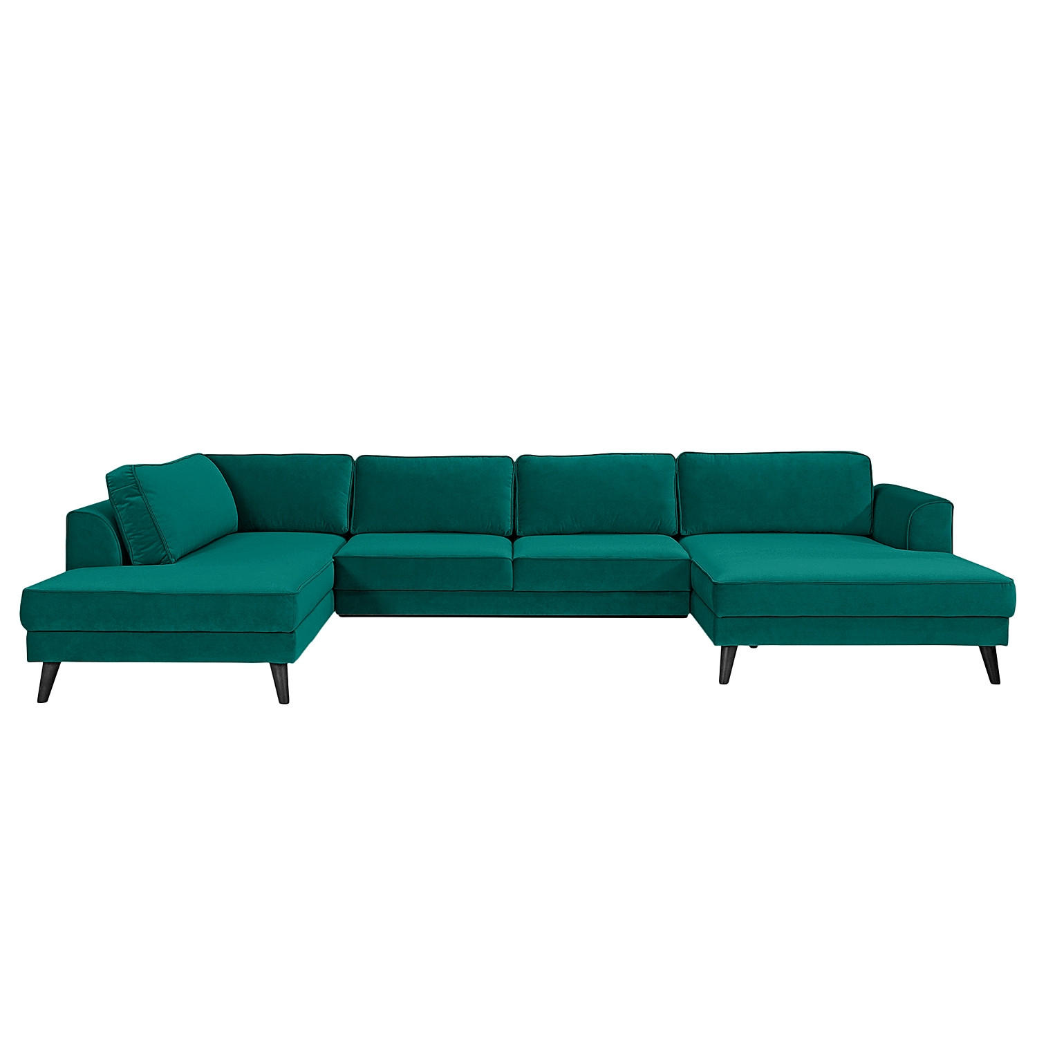 Thumbnail - Trendmanufaktur Wohnlandschaft, Petrol, Textil, Wenge, 6-Sitzer, U-Form, 201x85x354 cm, Made in Europe, Typenauswahl, St...