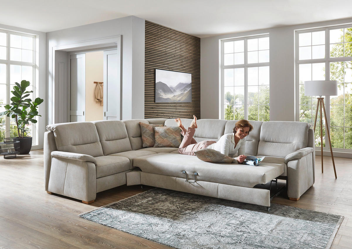ECKSOFA Mikrofaser Hellgrau  - Eiche Bianco/Hellgrau, Konventionell, Holz/Textil (245/303cm) - Beldomo Comfort