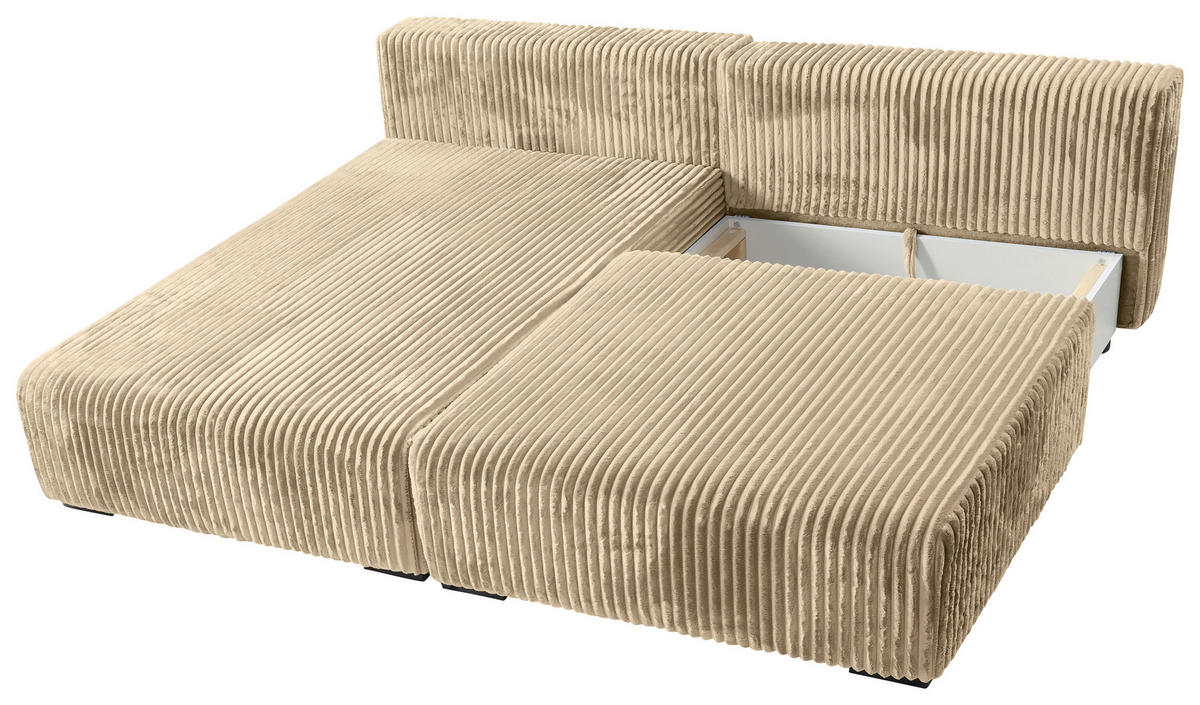 ECKSOFA in Cord Beige  - Beige/Schwarz, Modern, Holz/Textil (145/210cm) - MID.YOU
