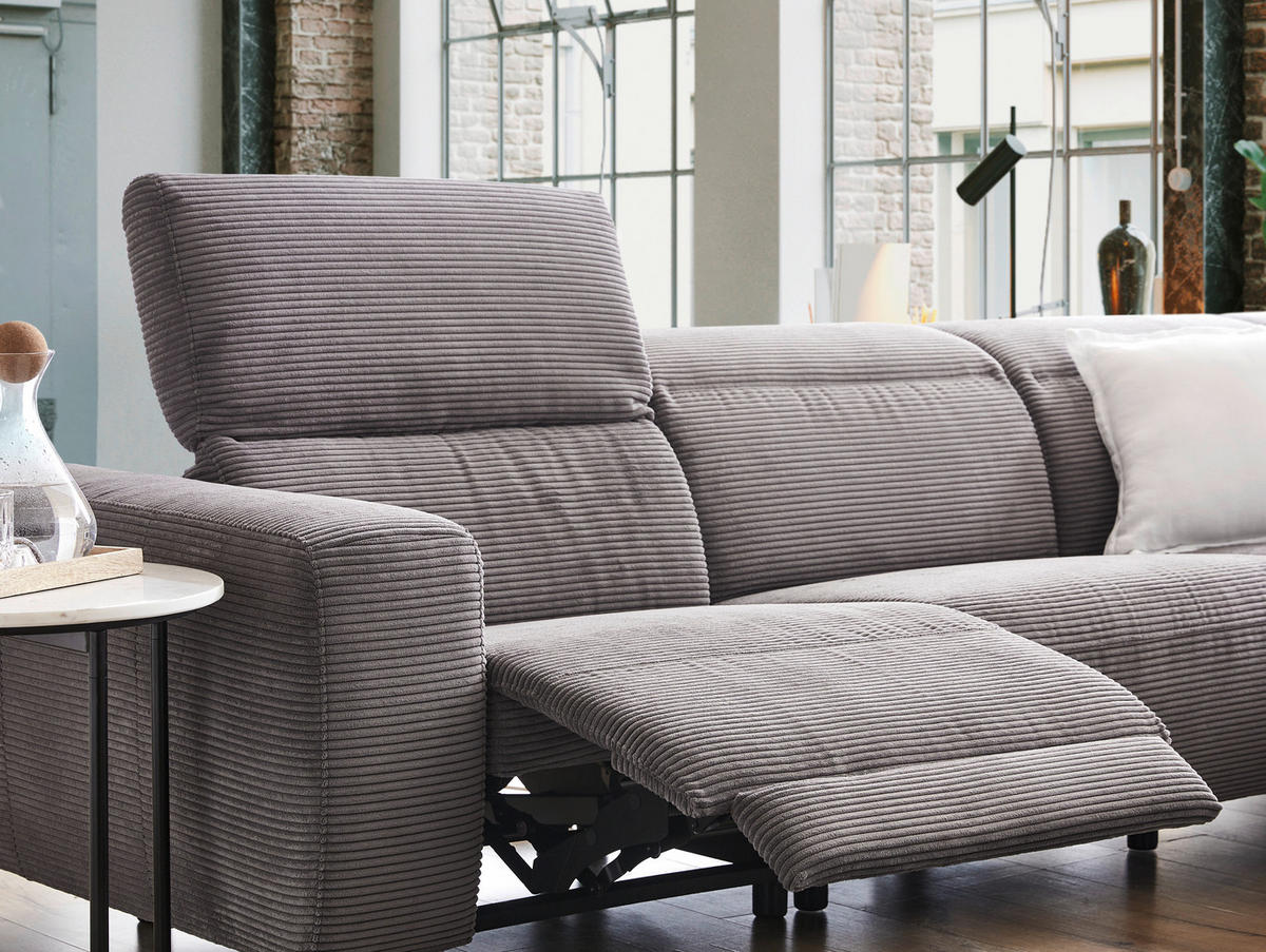 ECKSOFA in Cord Dunkelgrau  - Dunkelgrau/Schwarz, Design, Textil (290/223cm) - Pure Home Lifestyle
