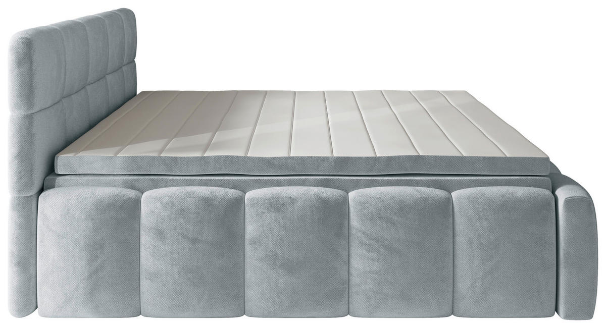 BOXBETT 200/200 cm,  in Hellgrau, gepolstertes Kopfteil, Bettkasten, Topper, Matratzen, H3 + H3 = fest  - Hellgrau/Schwarz, MODERN, Kunststoff/Textil (200/200cm) - Xora