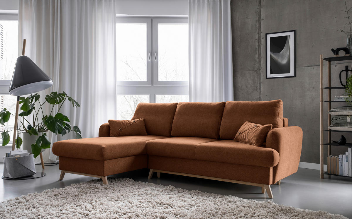 KUTNA GARNITURA tekstil  terakota   - prirodne boje/terakota, tekstil/drvo (157/235cm) - MID.YOU