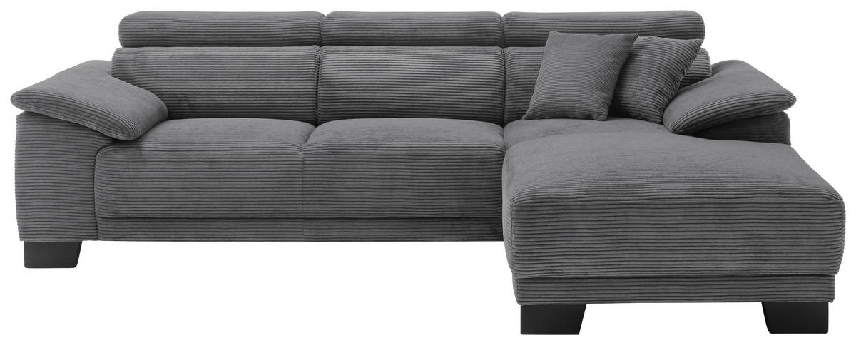 ECKSOFA in Cord Dunkelgrau  - Dunkelgrau/Schwarz, Design, Holz/Textil (270/174cm) - Pure Home Lifestyle
