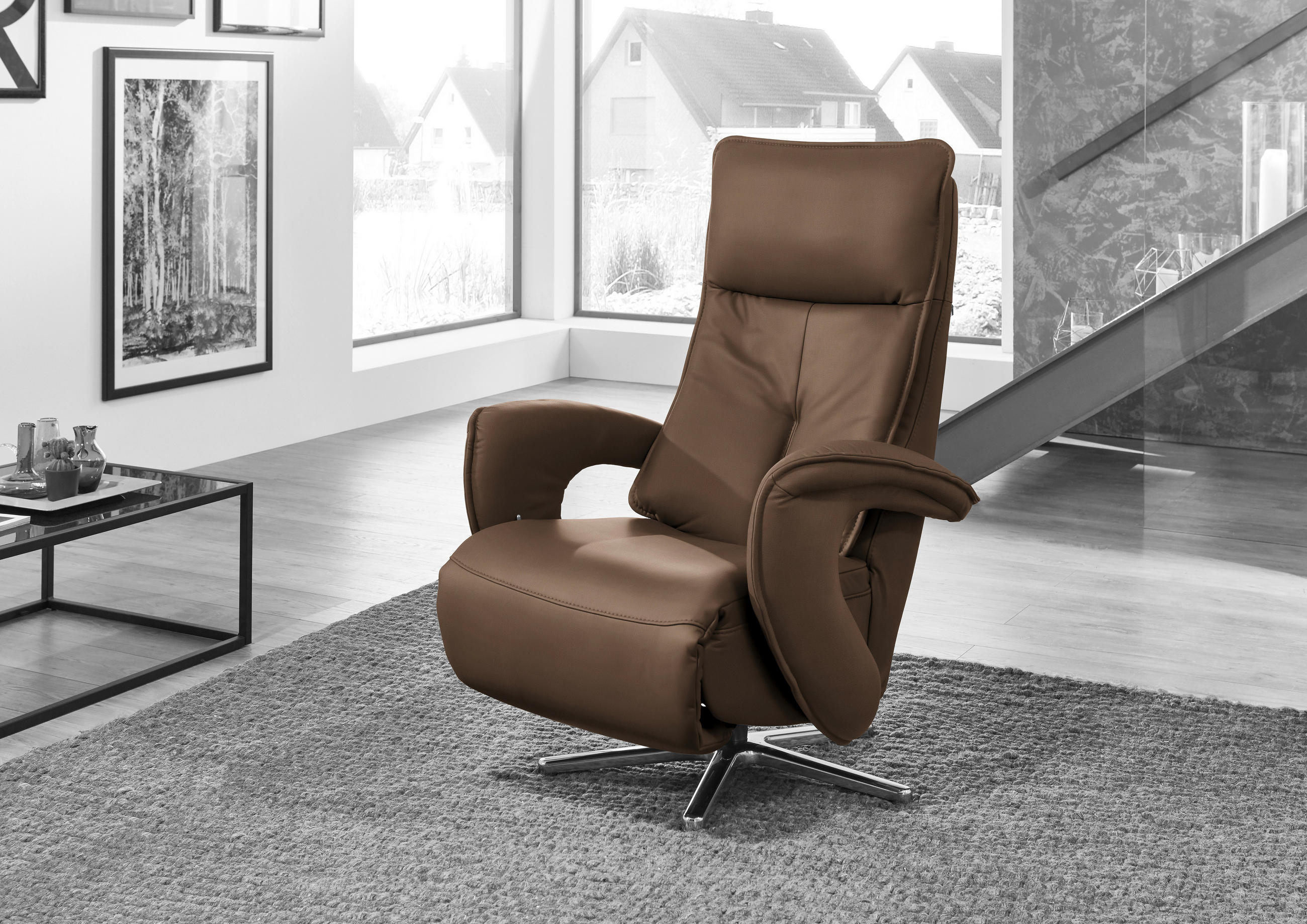 RELAXSESSEL in Leder Grau  - Edelstahlfarben/Grau, Design, Leder/Metall (77/110/87cm) - Valdera