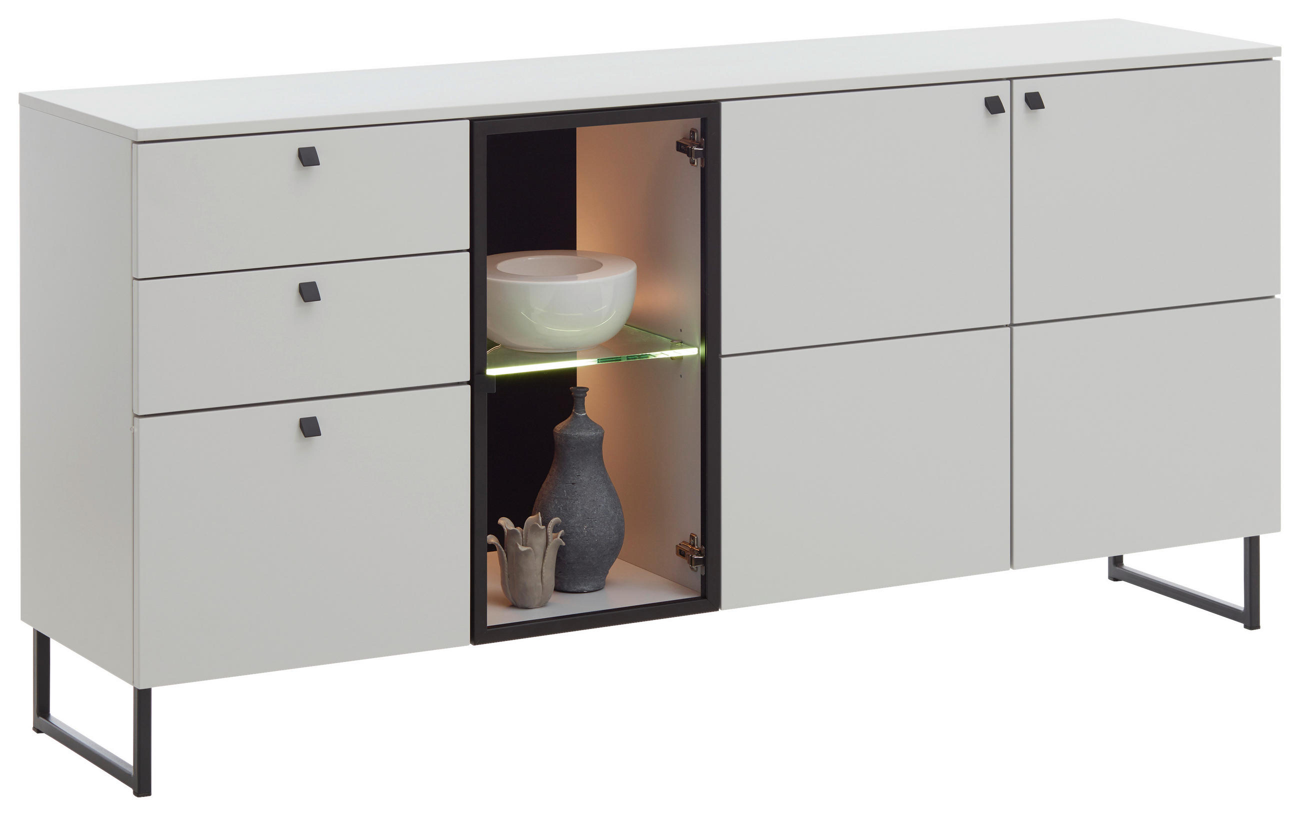 SIDEBOARD  in 183/87/42 cm  - Grauweiß/Schwarz, LIFESTYLE, Glas/Holzwerkstoff (183/87/42cm) - Valdera