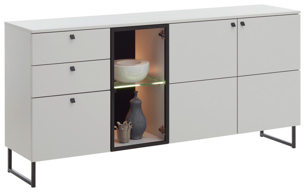 SIDEBOARD 183/87/42 cm  in Schwarz, Grauweiss  - Schwarz/Grauweiss, Lifestyle, Glas/Holzwerkstoff (183/87/42cm) - Valdera