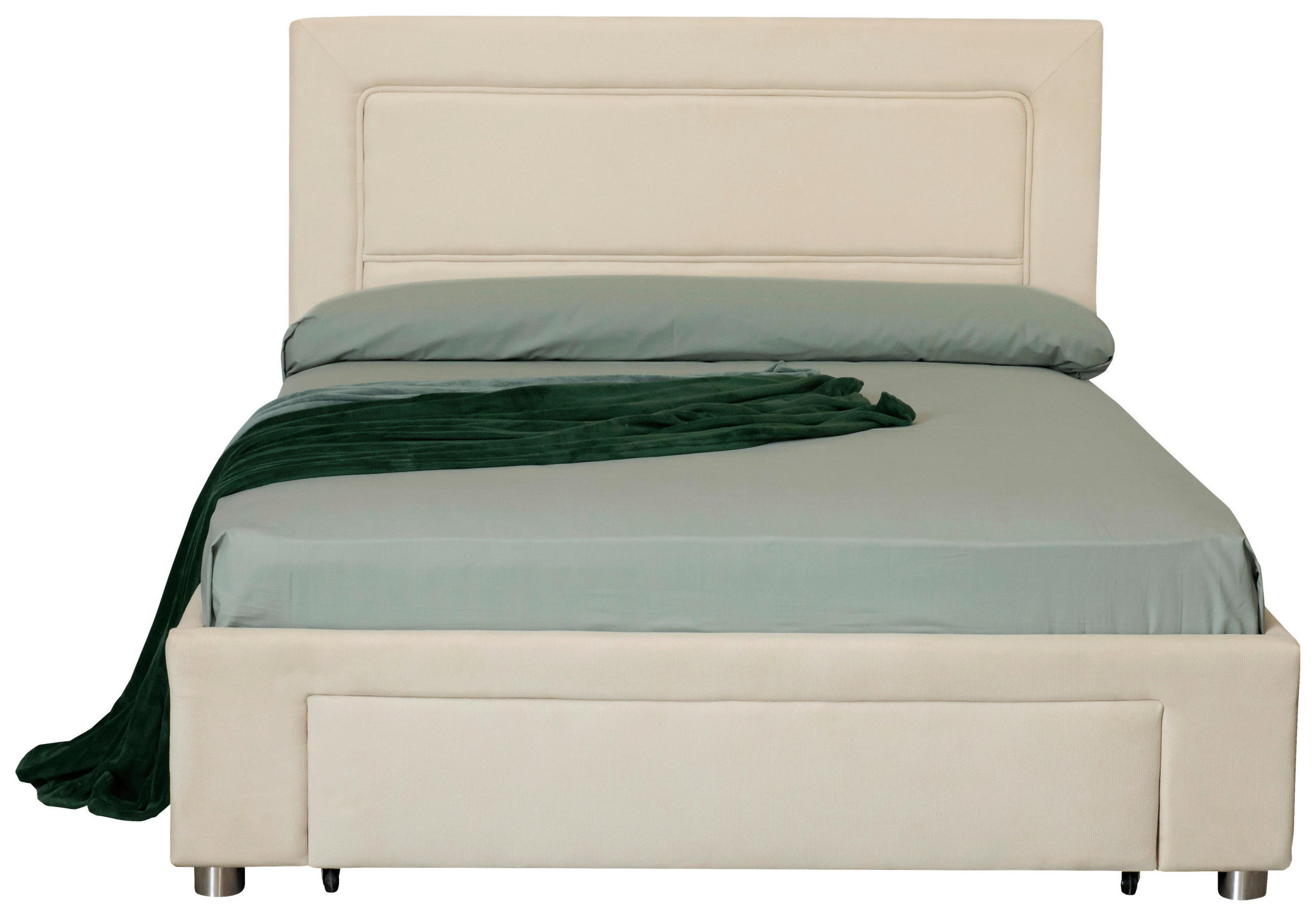 Pat Tapițat, 160/200 cm, crem - crem/culoare crom, Design, plastic/lemn (160/200cm) - Carryhome