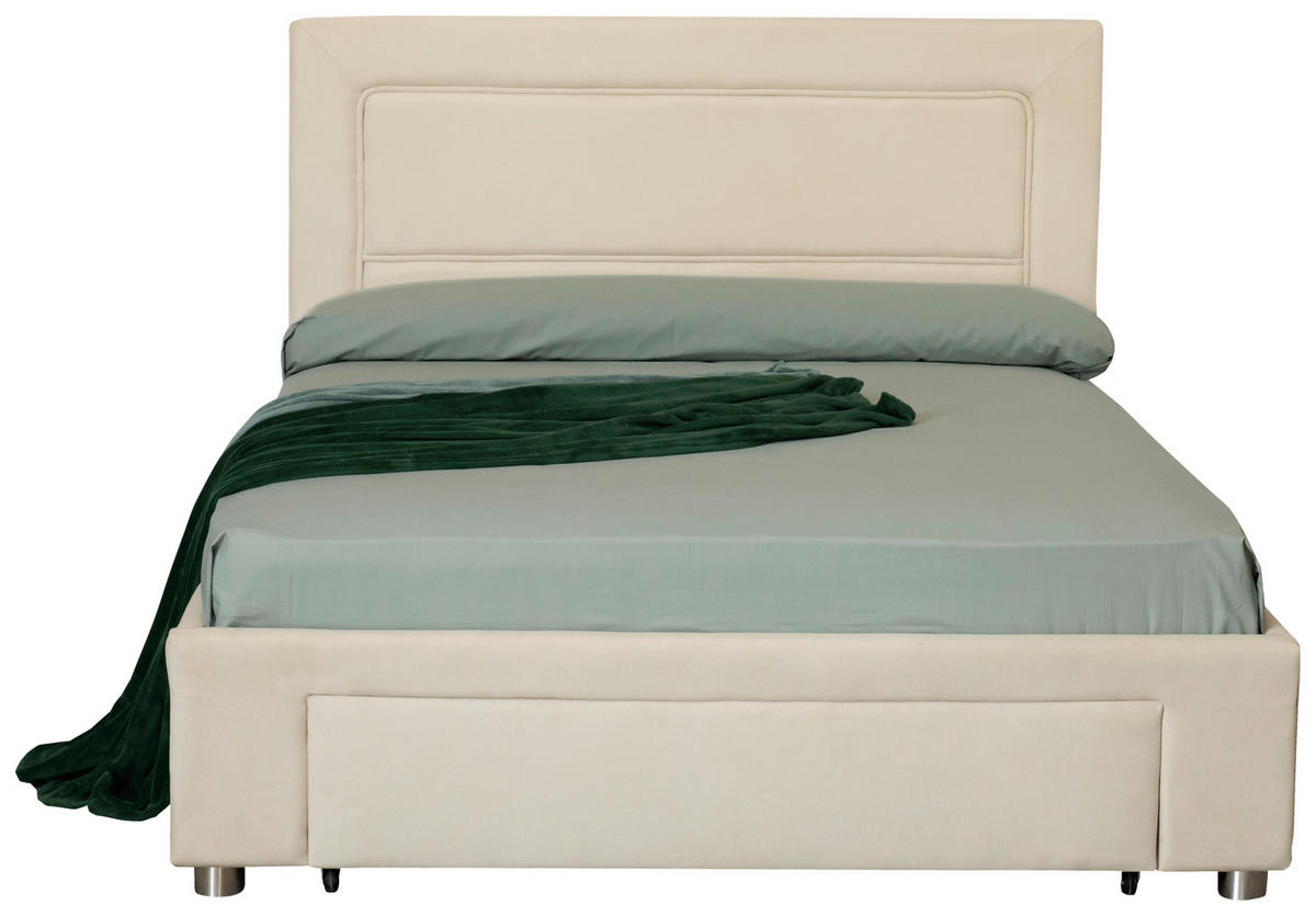 Pat Tapițat, 160/200 cm, crem - crem/culoare crom, Design, plastic/lemn (160/200cm) - Carryhome