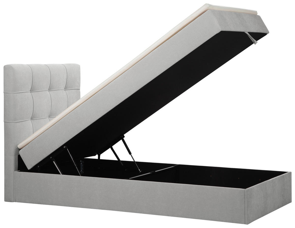 BOXBETT 100/200 cm,  in Hellgrau, Matratze, gepolstertes Kopfteil, Bettkasten, Topper, H3 = fest  - Hellgrau/Schwarz, Basics, Kunststoff/Textil (100/200cm) - Chameo