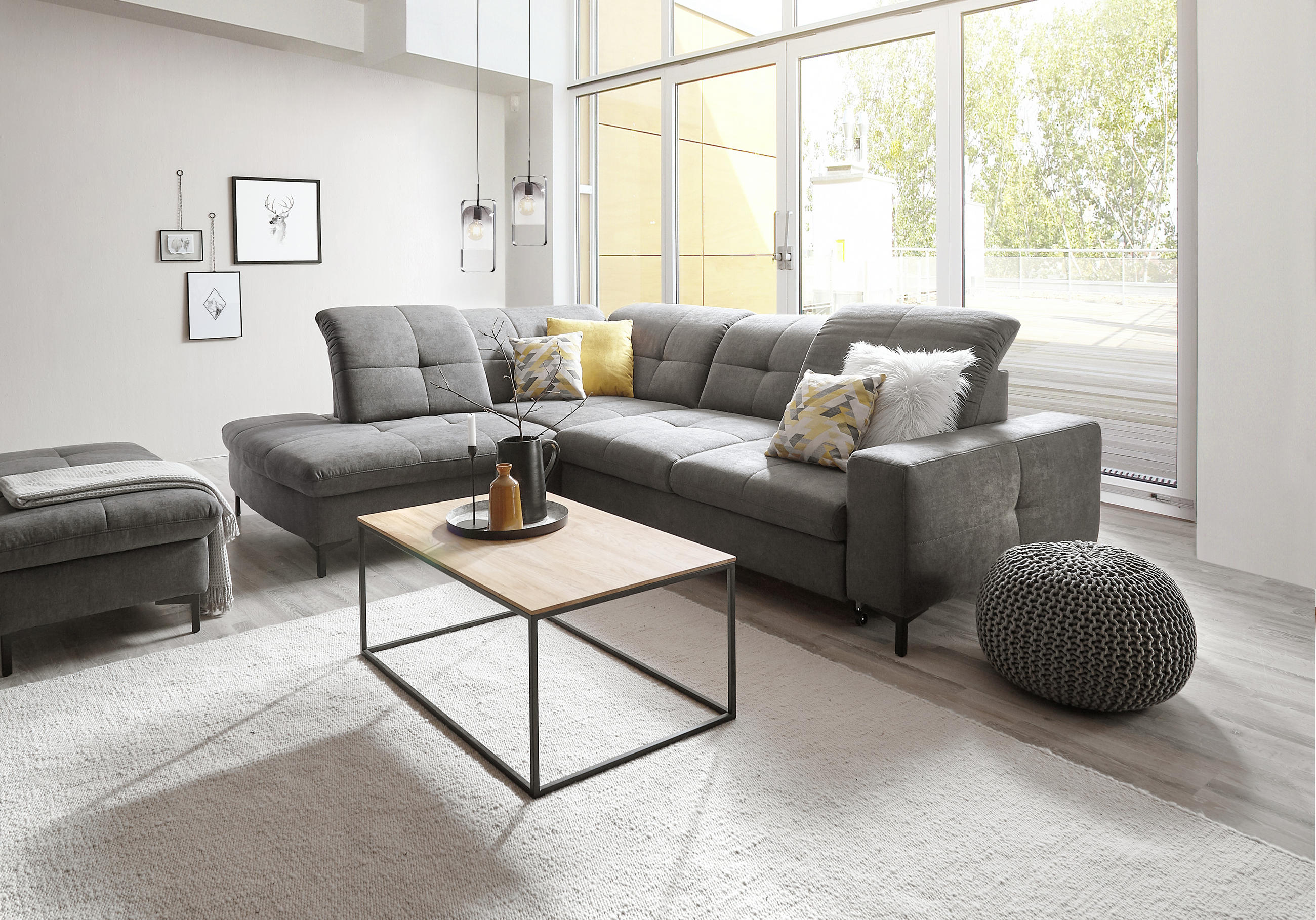 ECKSOFA Grau Chenille  - Schwarz/Grau, Design, Textil/Metall (240/308cm) - Xora