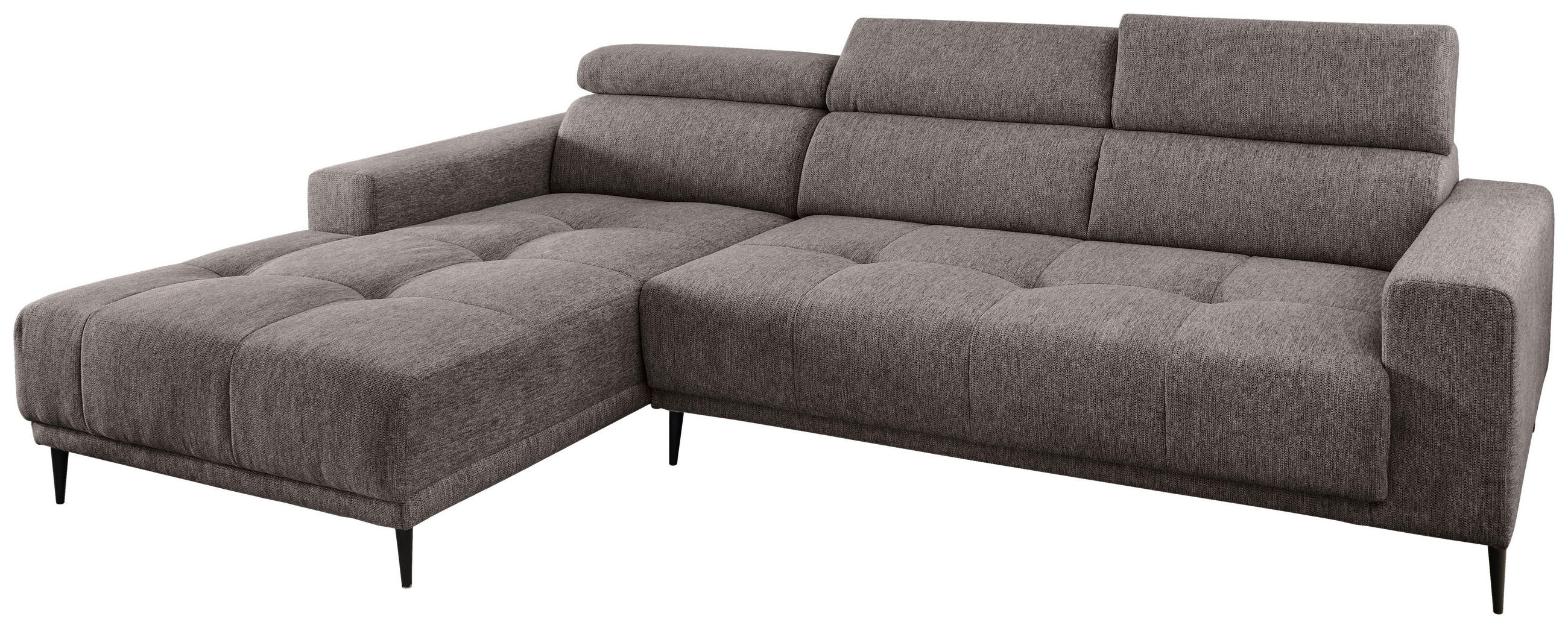ECKSOFA Graubraun Chenille  - Graubraun/Schwarz, KONVENTIONELL, Textil/Metall (188/276cm) - Livetastic