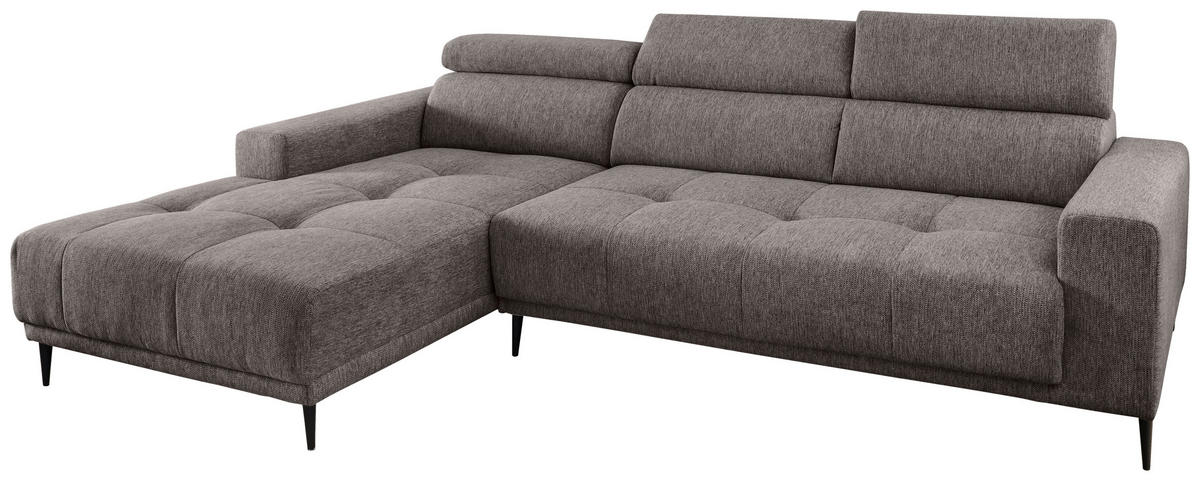 ECKSOFA Graubraun Chenille  - Graubraun/Schwarz, KONVENTIONELL, Textil/Metall (188/276cm) - Livetastic