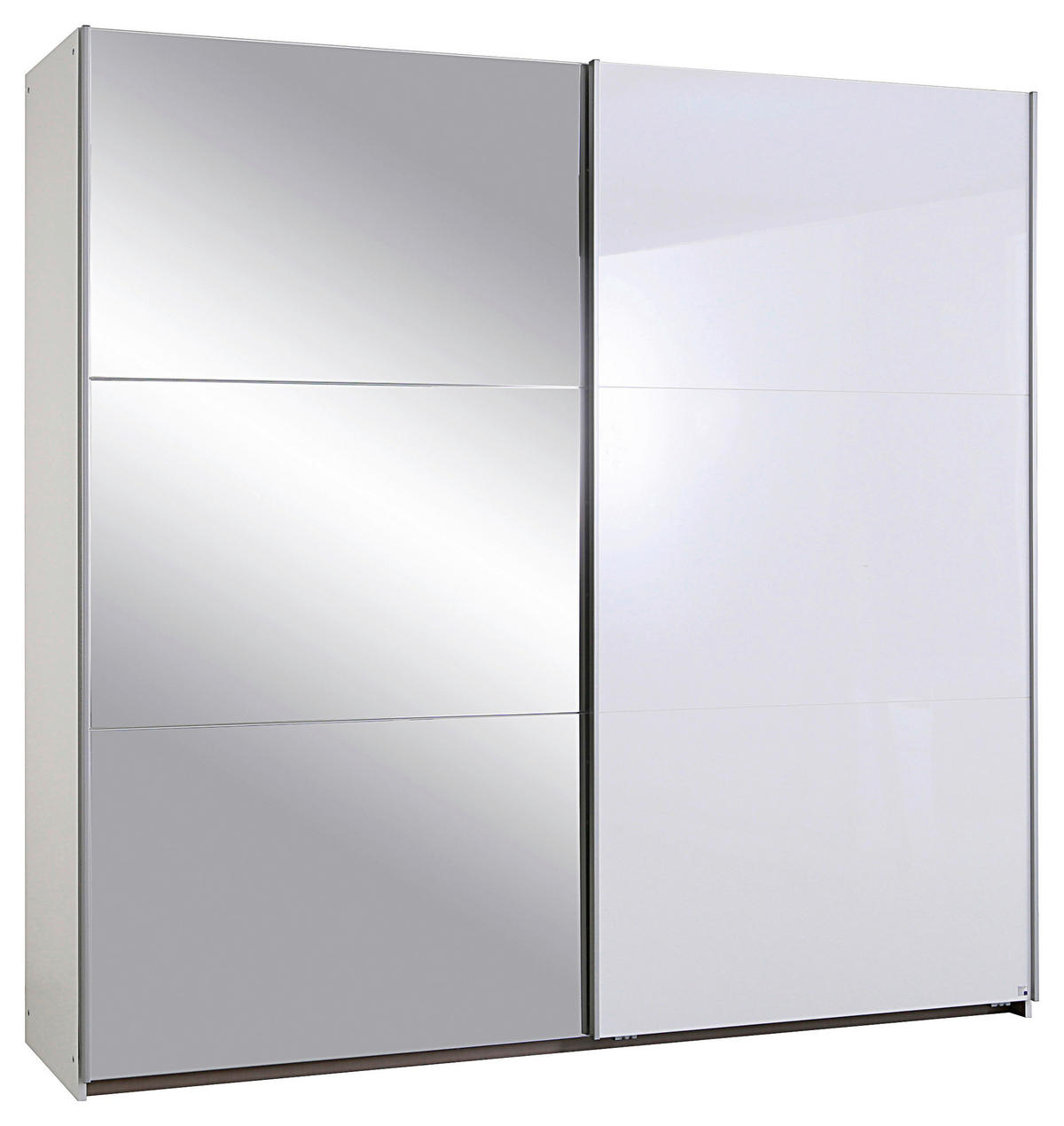 SCHWEBETÜRENSCHRANK  in Weiß Hochglanz  - Weiß Hochglanz/Alufarben, KONVENTIONELL, Holzwerkstoff/Metall (218/210/59cm) - Rauch Möbel