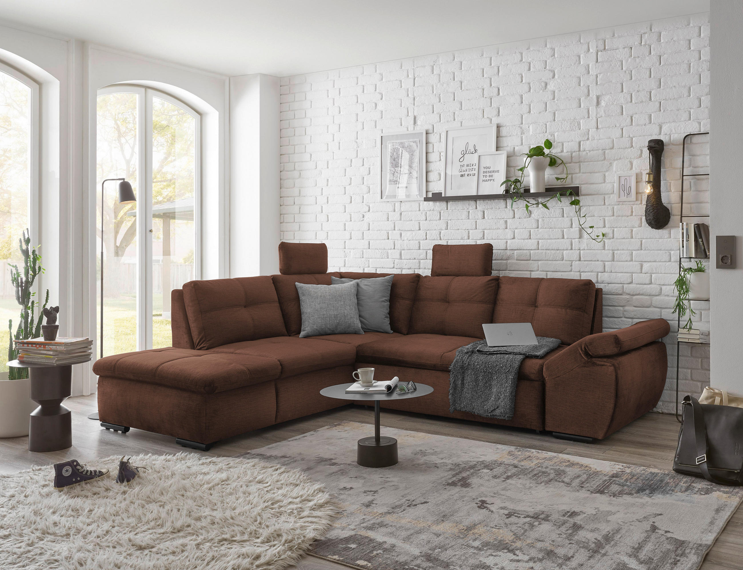 ECKSOFA in Mikrovelours Kupferfarben  - Schwarz/Kupferfarben, Konventionell, Kunststoff/Textil (217/265cm) - Carryhome
