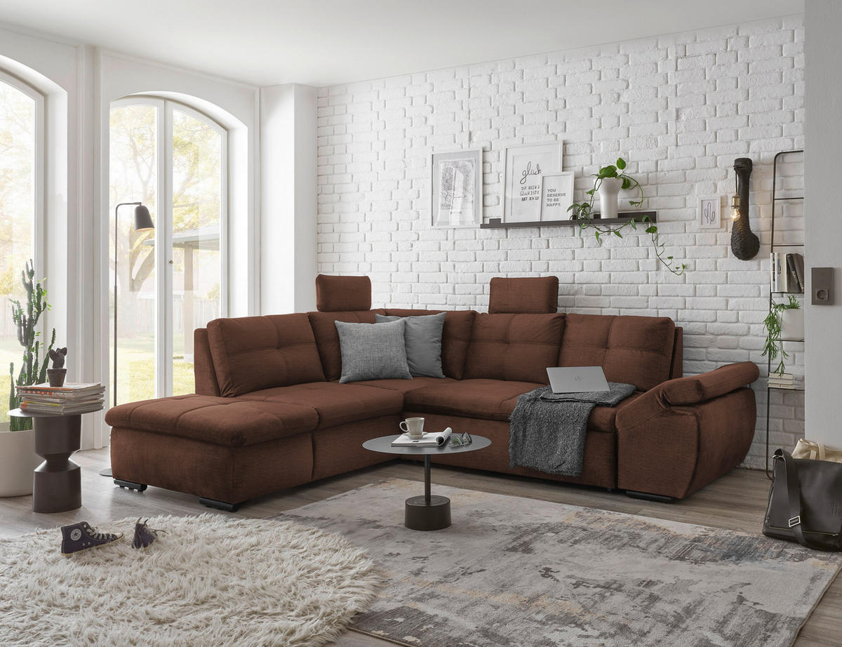 ECKSOFA Kupferfarben Mikrovelours  - Schwarz/Kupferfarben, KONVENTIONELL, Kunststoff/Textil (217/265cm) - Carryhome