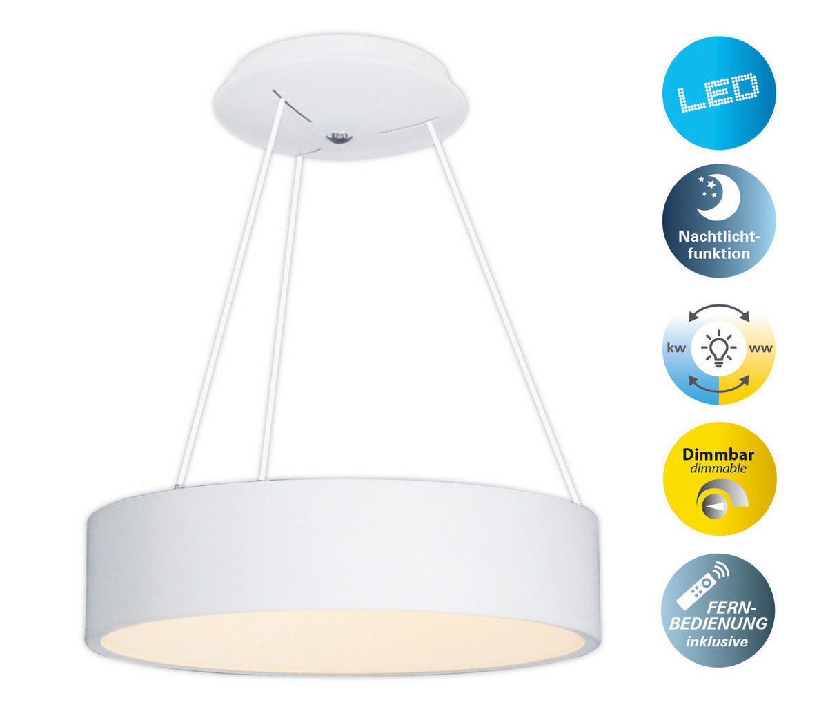 LED-HÄNGELEUCHTE CARLA 45/150 cm   - Weiß, Design, Kunststoff/Metall (45/150cm) - Näve