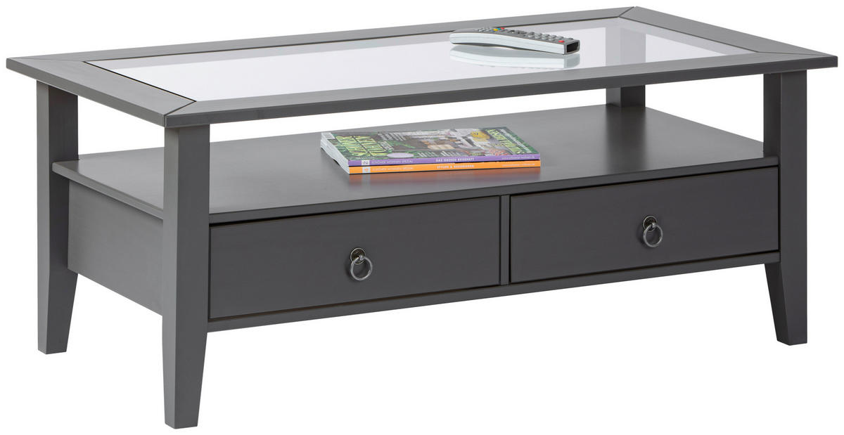 COUCHTISCH Kiefer massiv 115/60/45 cm rechteckig Grau  - Silberfarben/Grau, Design, Glas/Holz (115/60/45cm) - Livetastic