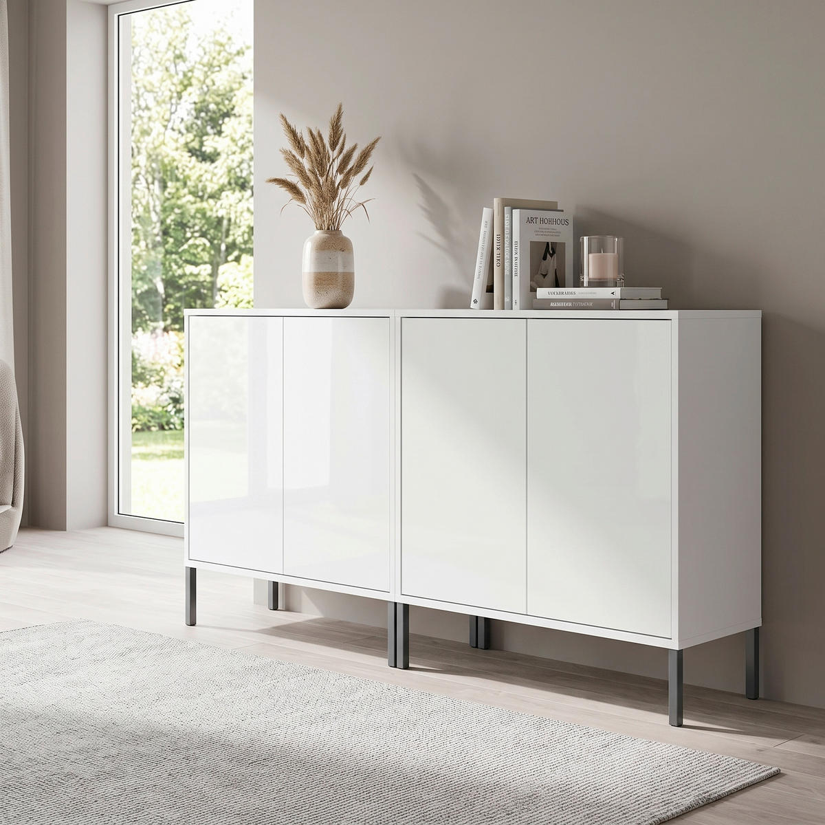 SIDEBOARD Mailand Set 2 + MF 158/86/33 cm  - Weiß Hochglanz/Anthrazit, MODERN, Holzwerkstoff/Metall (158/86/33cm) - MID.YOU