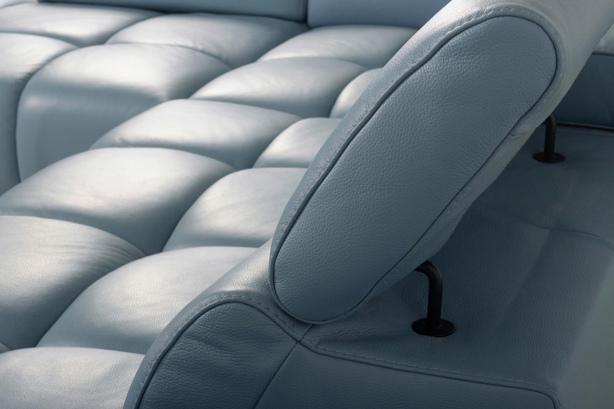 ECKSOFA Graublau Echtleder Rücken echt, Kopfteilverstellung  - Graublau/Schwarz, MODERN, Leder/Metall (224/294cm) - Celina Home