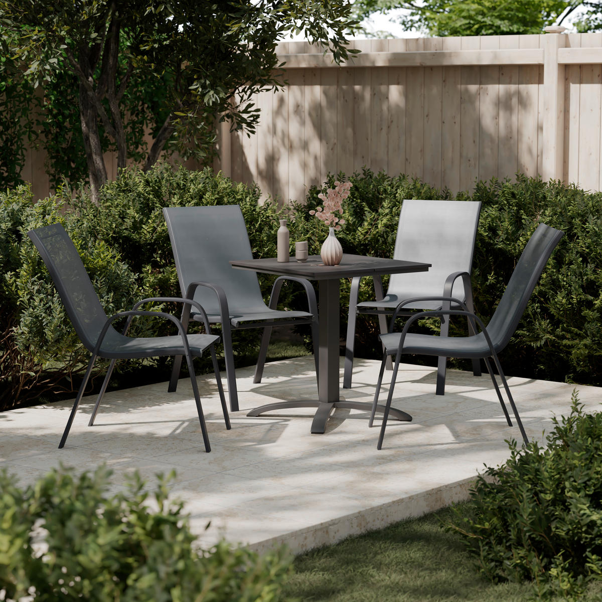 GARTENSESSEL-SET Metall, Textil Anthrazit  - Anthrazit, MODERN, Textil/Metall (54/90/72cm) - Ambia Garden