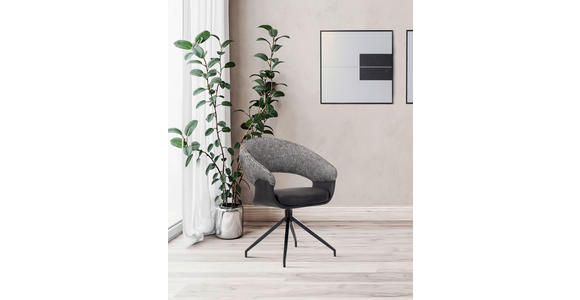 ARMLEHNSTUHL  Sitzfläche 360° drehbar, automatische Rückholfunktion Webstoff, Mikrofaser  - Schwarz/Weiß, Design, Textil/Metall (60/83/62cm) - Novel