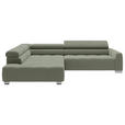 ECKSOFA in Cord Dunkelgrün  - Chromfarben/Dunkelgrün, KONVENTIONELL, Textil/Metall (219/311cm) - Hom`in