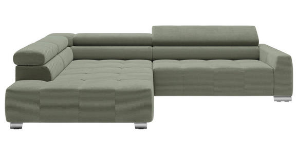 ECKSOFA in Cord Dunkelgrün  - Chromfarben/Dunkelgrün, KONVENTIONELL, Textil/Metall (219/311cm) - Hom`in