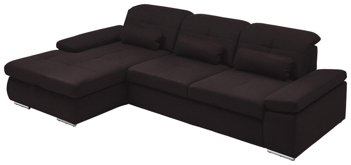 ECKSOFA  in Flachgewebe Schwarzbraun  195/309 cm  - Chromfarben/Schwarzbraun, Design, Textil (195/309cm) - Beldomo Style