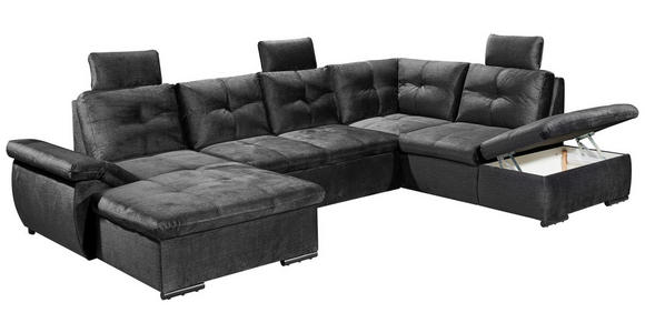 WOHNLANDSCHAFT in Mikrovelours Schwarz - Schwarz, KONVENTIONELL, Kunststoff/Textil (127/334/217cm) - Carryhome