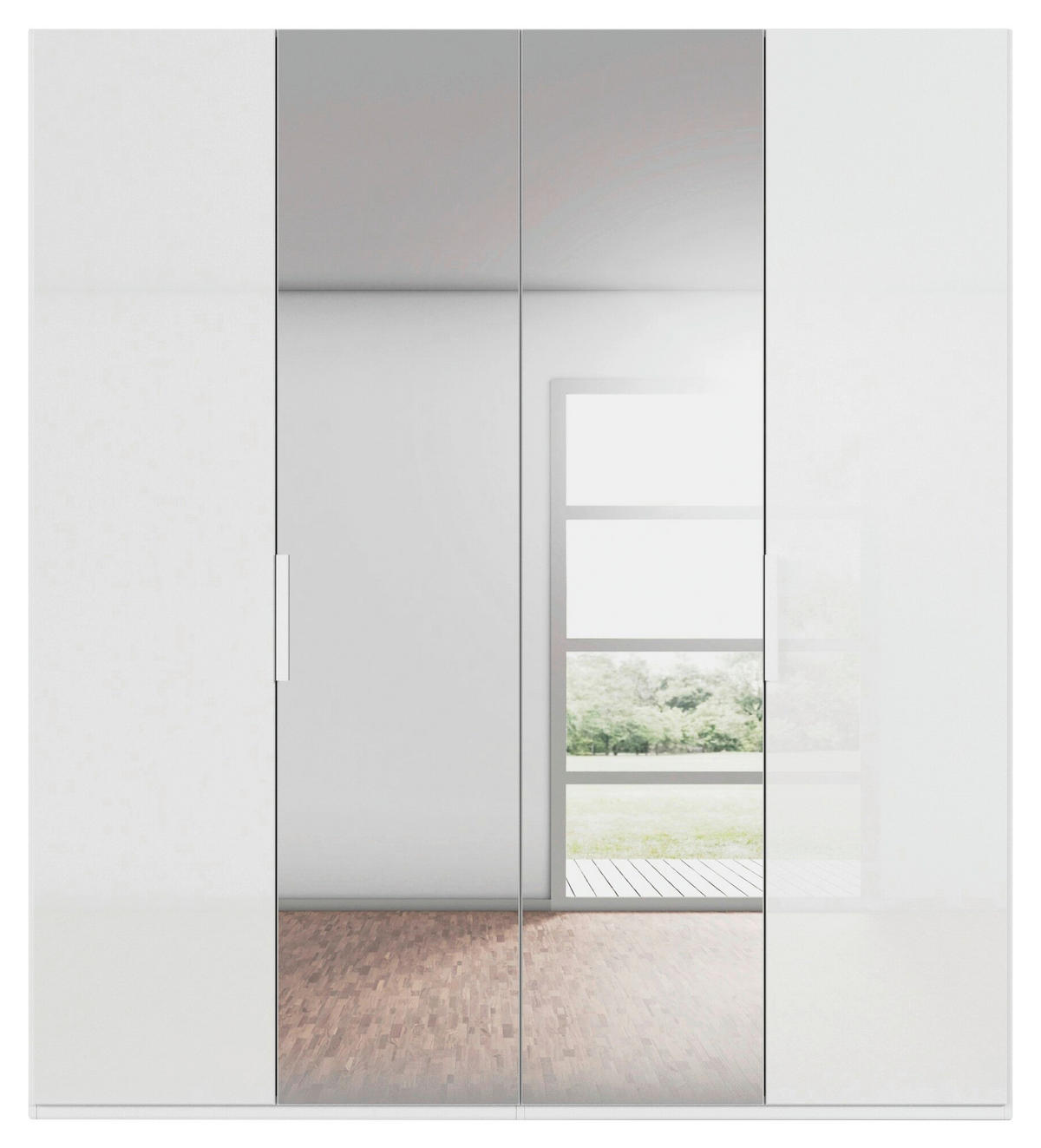 DREHTÜRENSCHRANK 201/223/61 cm,  in Weiß, 4-türig  - Weiß, Basics, Glas/Holzwerkstoff (201/223/61cm) - Novel