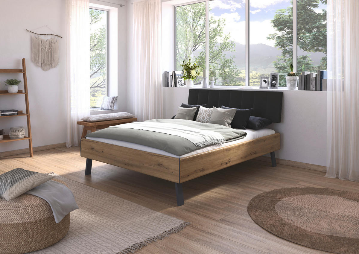 BETT 160/200 cm  in Eiche Artisan  - Eiche Artisan/Grau, Design, Holzwerkstoff/Textil (160/200cm) - Carryhome