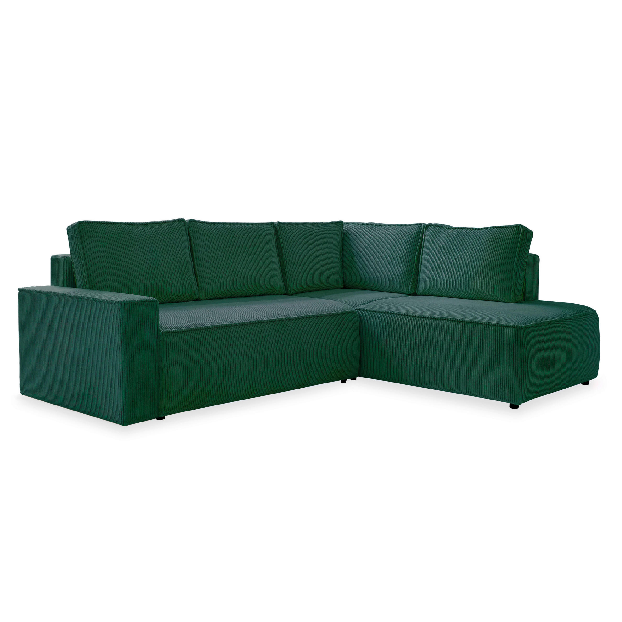 ECKSOFA 247/194 cm  in Cord Dunkelgrün Rückenkissen, Bettkasten  247/194 cm  - Dunkelgrün/Schwarz, Design, Kunststoff/Textil (247/194cm) - MID.YOU