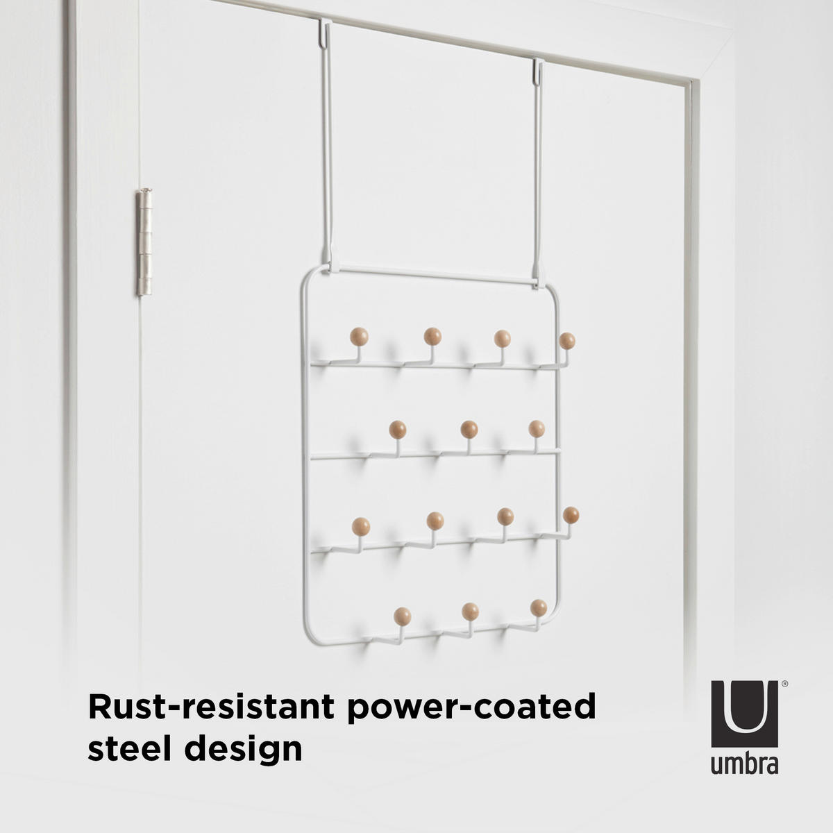 OBEŠALNIK ZA VRATA - bela/naravne barve, Basics, kovina/les (9/60/36cm) - Umbra