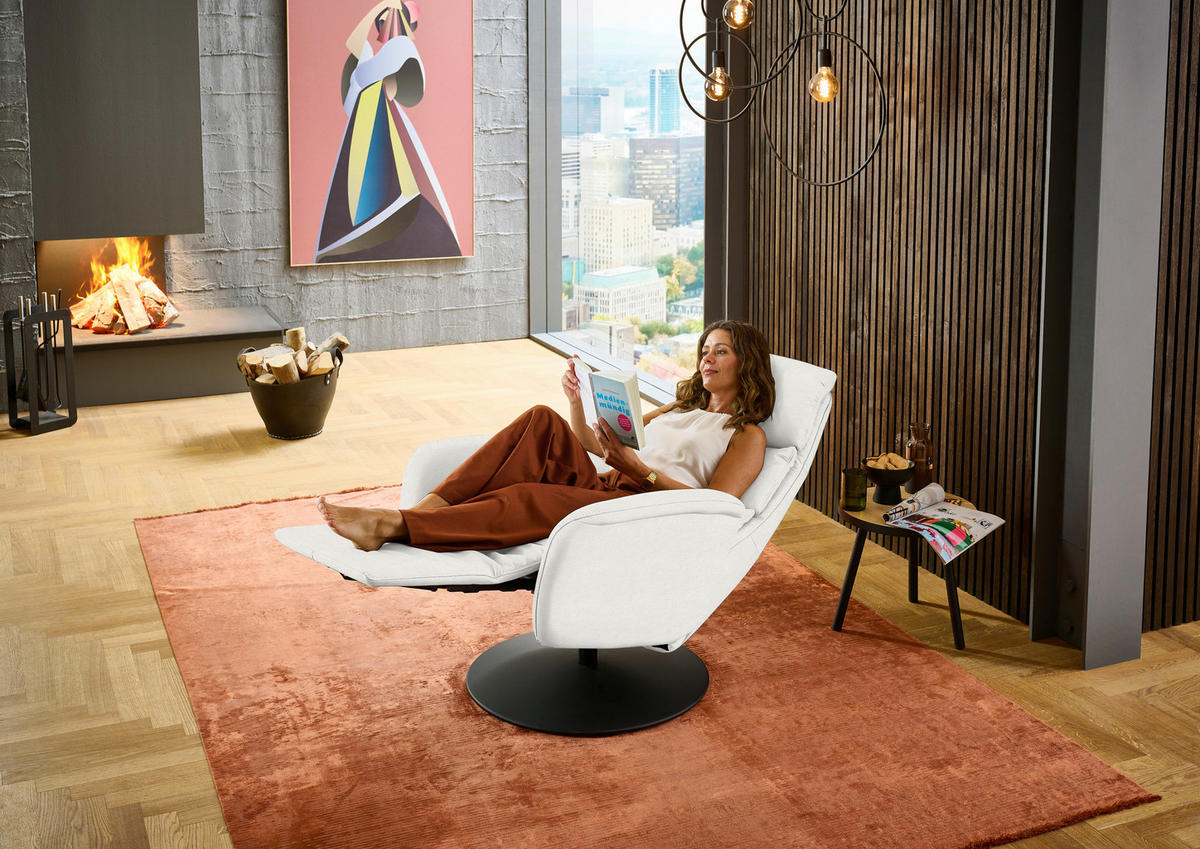 RELAXSESSEL in Leder Weiss  - Weiss/Schwarz, Design, Leder/Metall (76/108/86cm) - Dieter Knoll