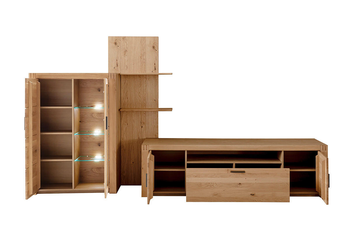 WOHNWAND 3-teilig  in Eichefarben 332/184/50 cm  - Eichefarben/Anthrazit, Design, Glas/Holz (332/184/50cm) - Livetastic