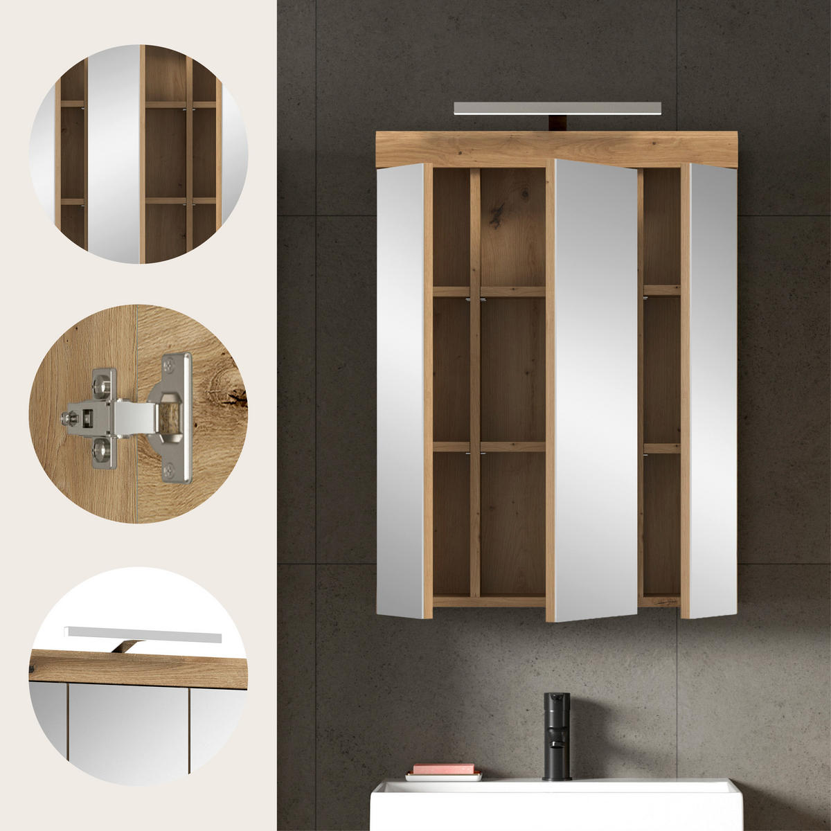 SPIEGELSCHRANK 60/79/18 cm  - Eiche Artisan, Trend, Glas/Holzwerkstoff (60/79/18cm) - MID.YOU