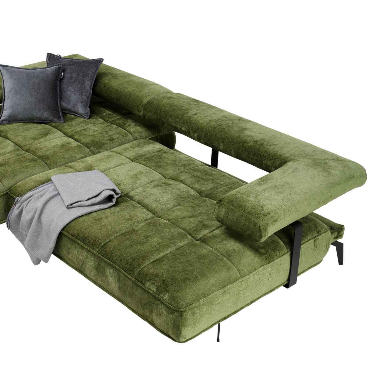 ECKSOFA in Webstoff Olivgrün  180/266 cm  - Schwarz/Olivgrün, Design, Textil/Metall (180/266cm) - Welnova