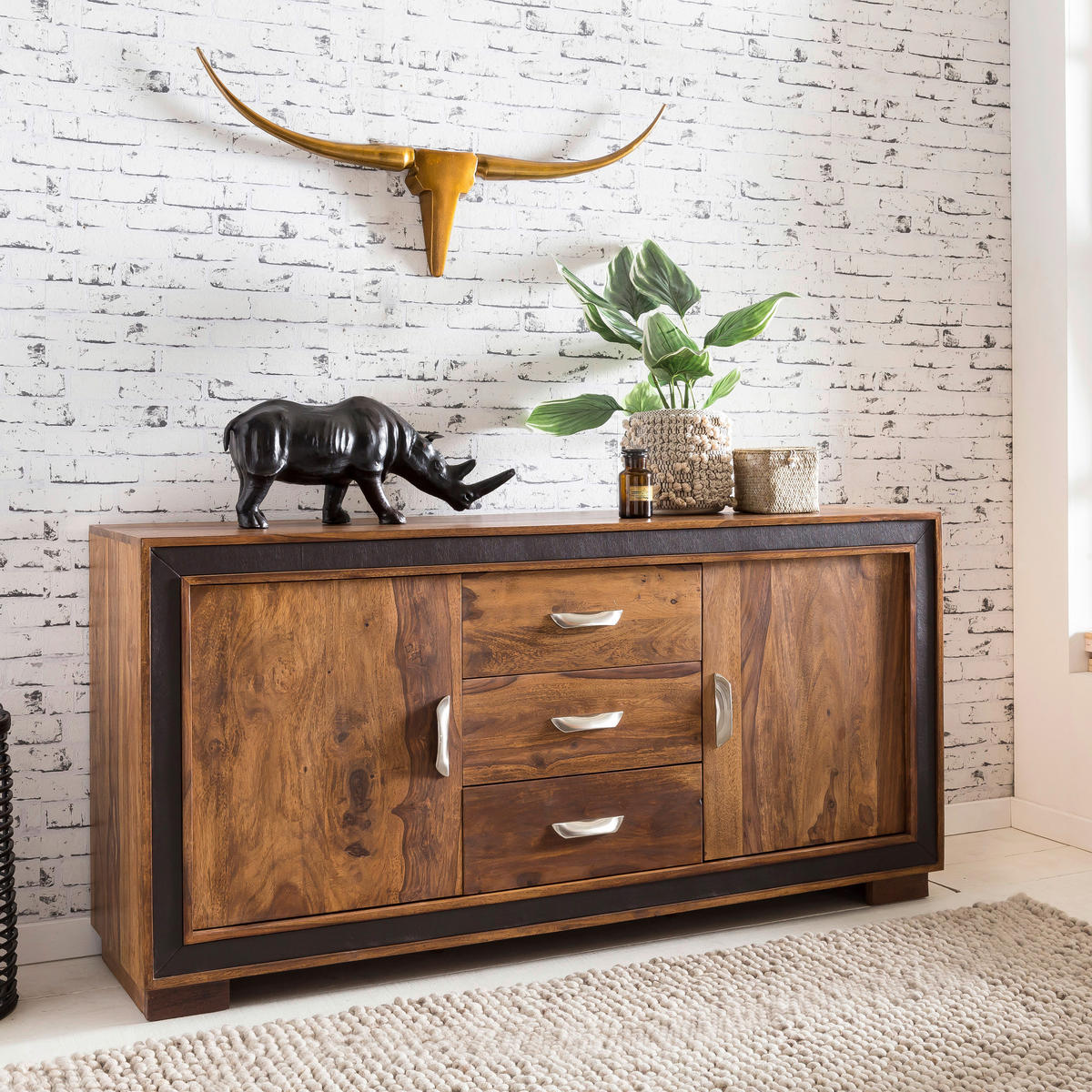 SIDEBOARD  in 160/80/44 cm  - Silberfarben/Sheeshamfarben, Design, Holz/Textil (160/80/44cm) - MID.YOU