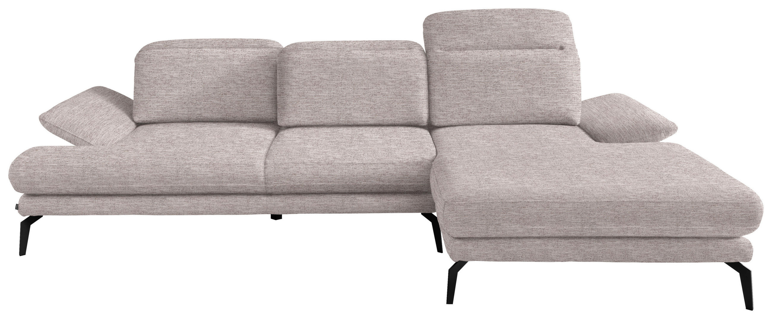 ECKSOFA inkl. Funktionen Taupe Webstoff Rücken echt, Armteilverstellung, Kopfteilverstellung, Sitztiefenverstellung  - Taupe/Schwarz, Design, Textil/Metall (289/180cm) - Stylife