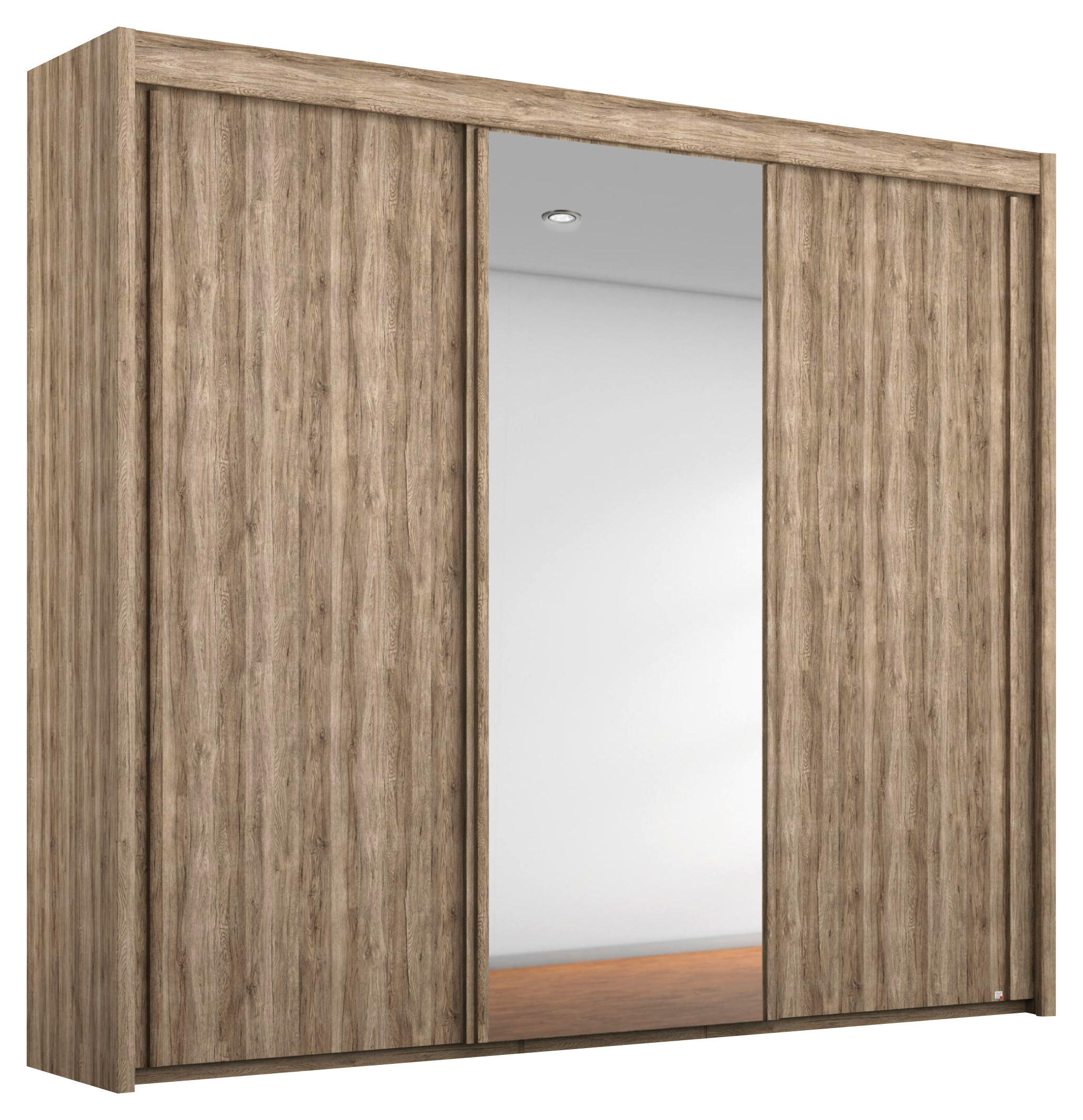 SCHWEBETÜRENSCHRANK 3-türig Eichefarben - Eichefarben, Basics, Glas/Holzwerkstoff (250/197/65cm) - Cantus