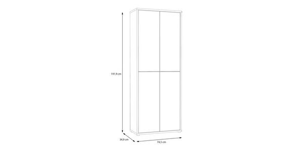 SCHUHSCHRANK 74,5/191,9/34,9 cm  - Eiche Artisan/Grau, Basics, Holzwerkstoff/Kunststoff (74,5/191,9/34,9cm) - Xora