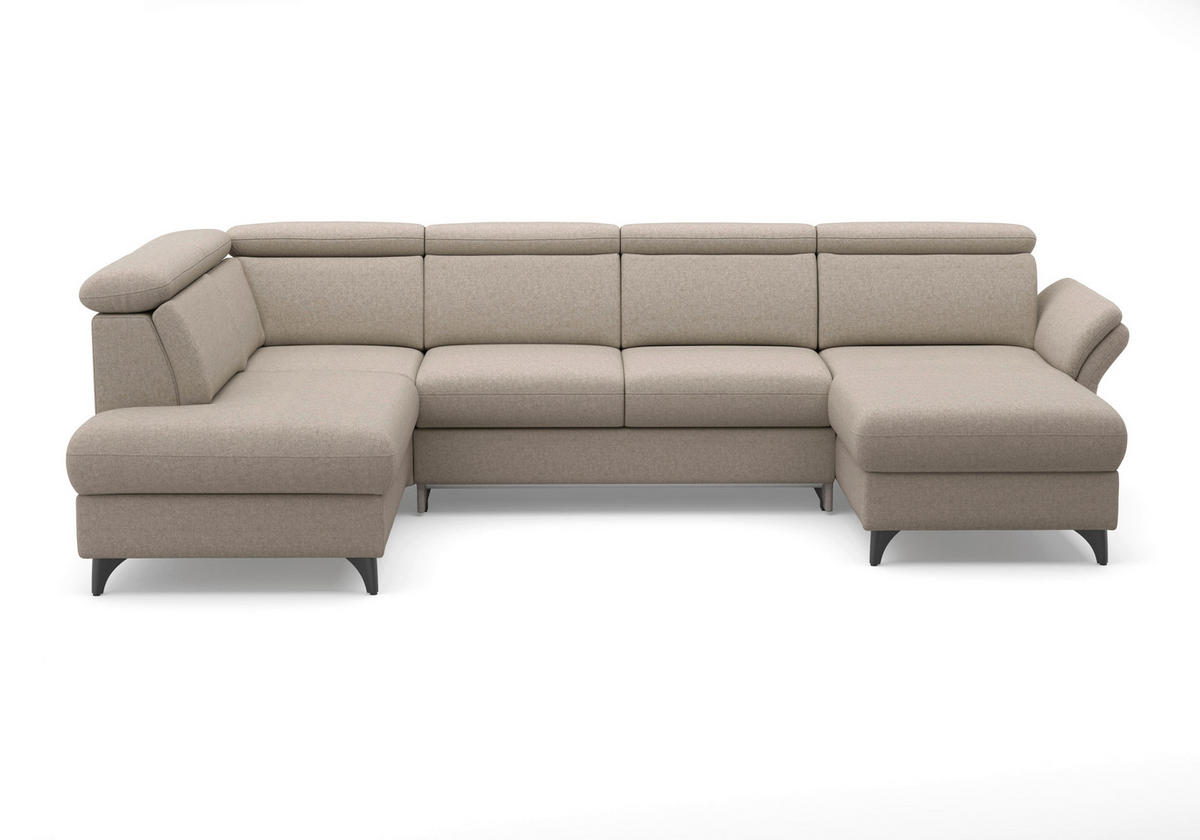 WOHNLANDSCHAFT GLENDALE E Taupe Flachgewebe  - Taupe/Schwarz, KONVENTIONELL, Textil/Metall (193/321/166cm) - Sit & More