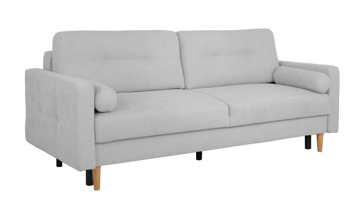 SCHLAFSOFA Noret  mit Rücken echt Hellgrau  - Buchefarben/Hellgrau, Design, Holz/Textil (222/93/99cm) - MID.YOU