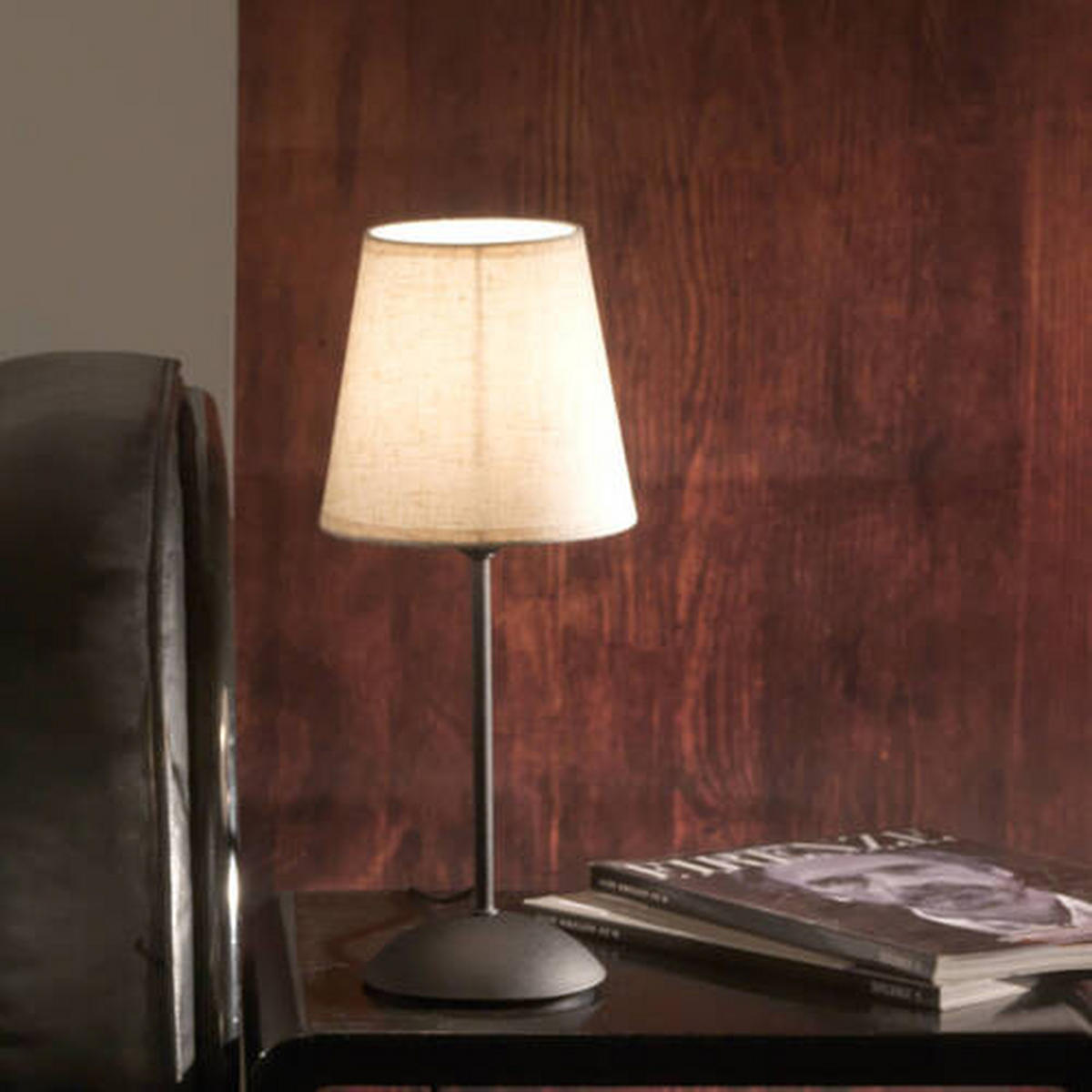 NOČNÁ LAMPA, E14, 15/15/36 cm - čierna/krémová, Konventionell, kov/textil (15/15/36cm)