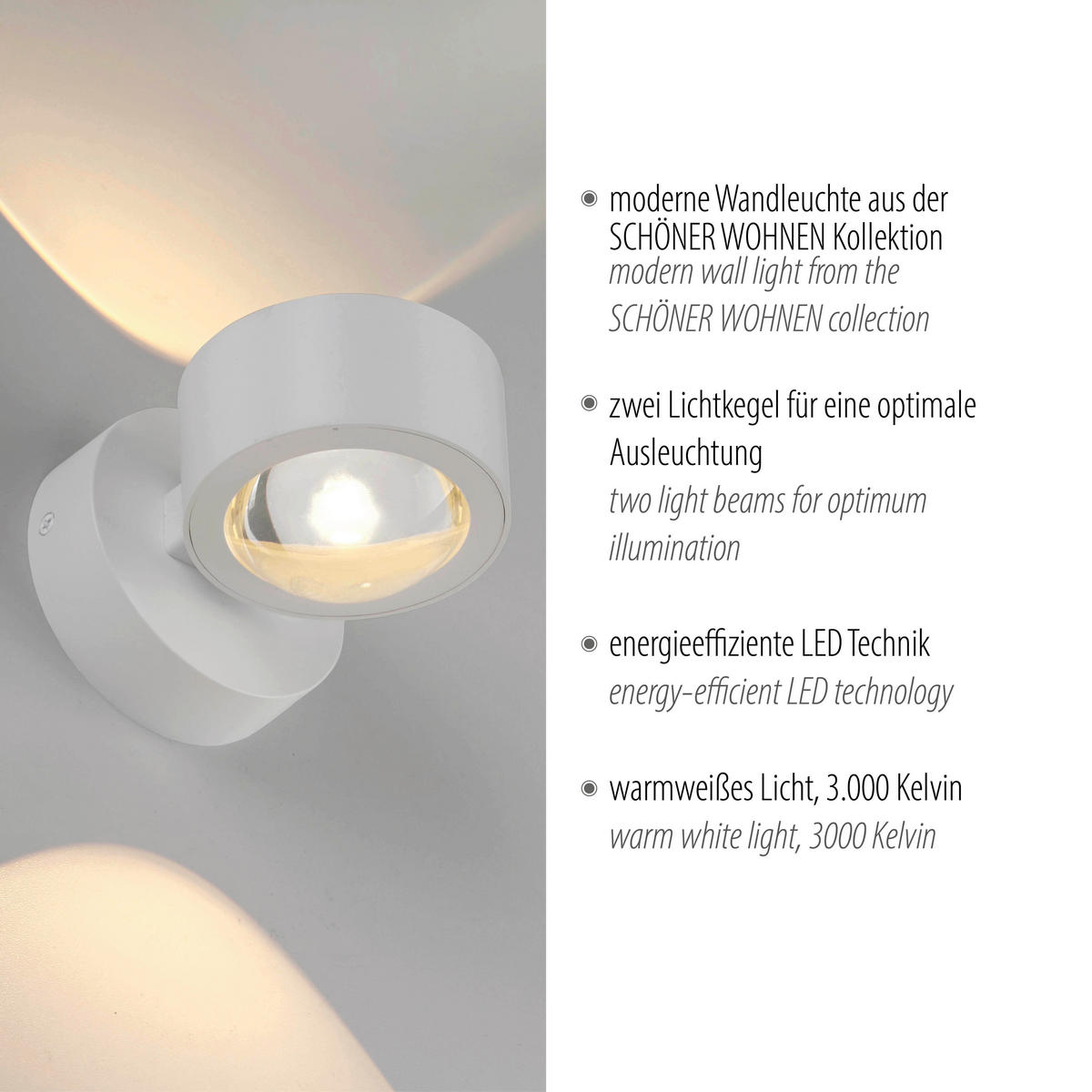LED-WANDLEUCHTE 12,4/9/9 cm   - Weiß, Design, Kunststoff/Metall (12,4/9/9cm) - Schöner Wohnen
