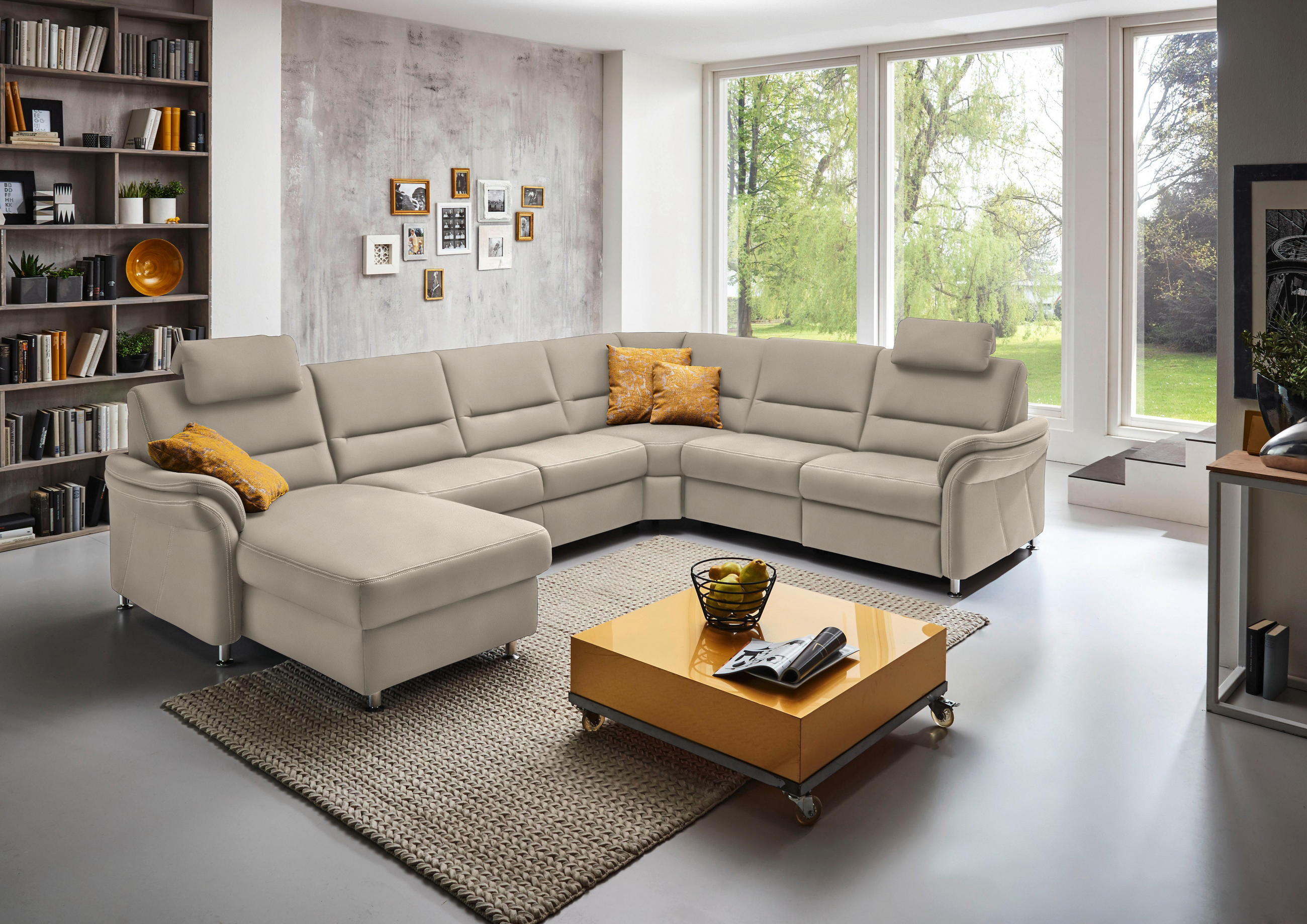 SOFFA i mikrofiber naturfärgad  - aluminiumfärg/naturfärgad, Klassisk, metall/textil (173/330/262cm) - Beldomo System