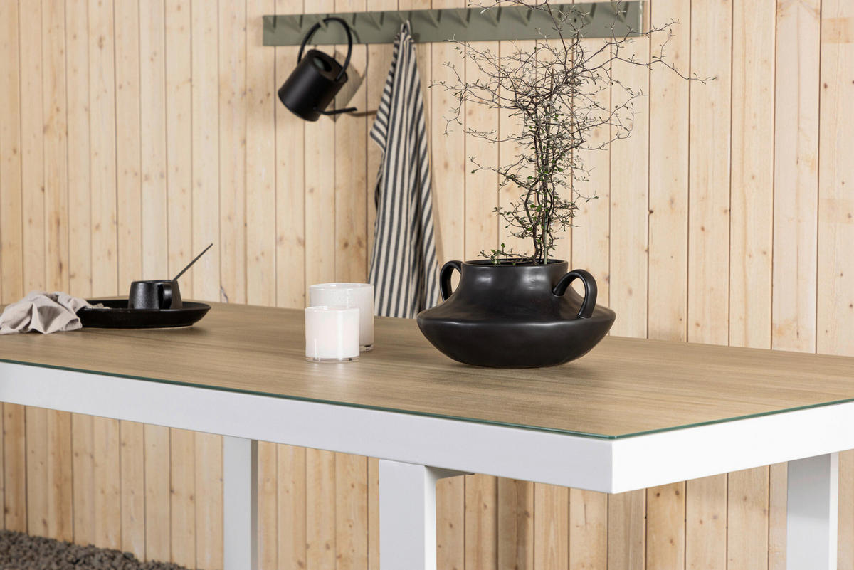 UTEBORD metall, glas rektangulär  - vit/ljusbrun, Modern, metall/glas (200/90/75cm) - Gardenson